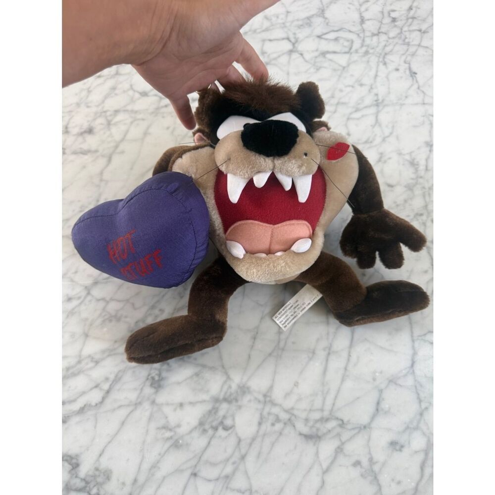 NWT 1990s Tasmanian Devil Looney Tunes Plush Purple 'Hot Stuff' Heart